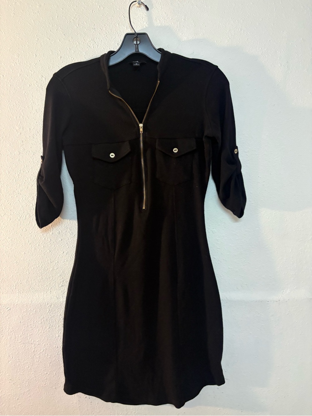 G by Guess Black Ribbed Top with Crew Neck